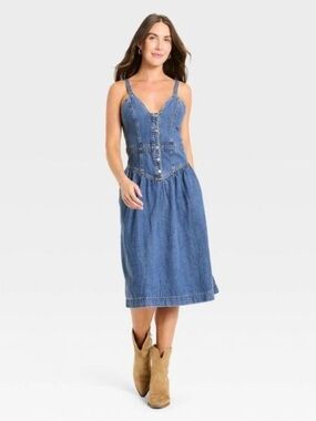 Universal Thread Sleeveless Corset Denim Midi Dress - Light Wash